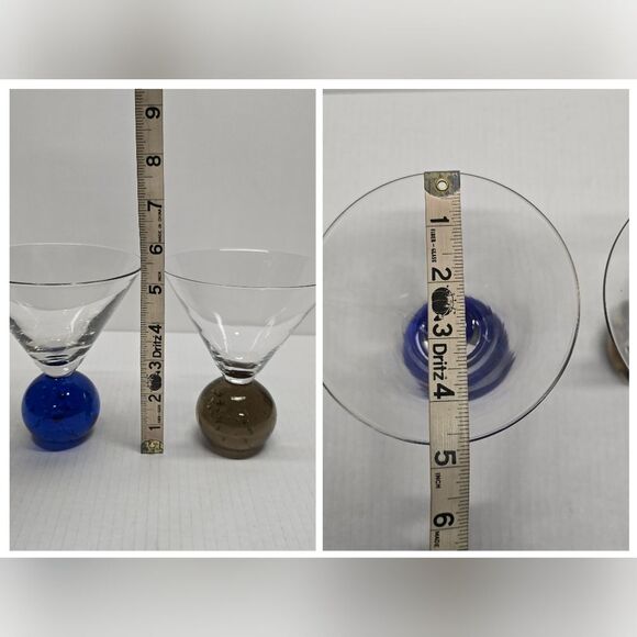 Vintage MCM Bullicante Controlled Bubbles Ball Base Martini Glasses Brown Blue - Picture 7 of 9